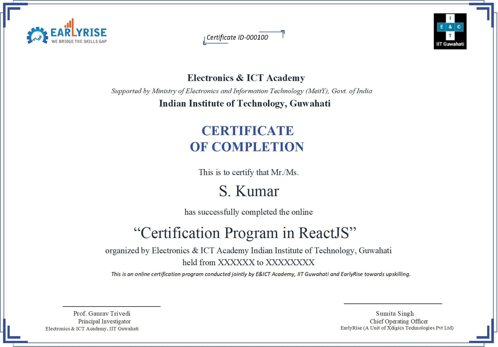 ReactJS Certificate Sample